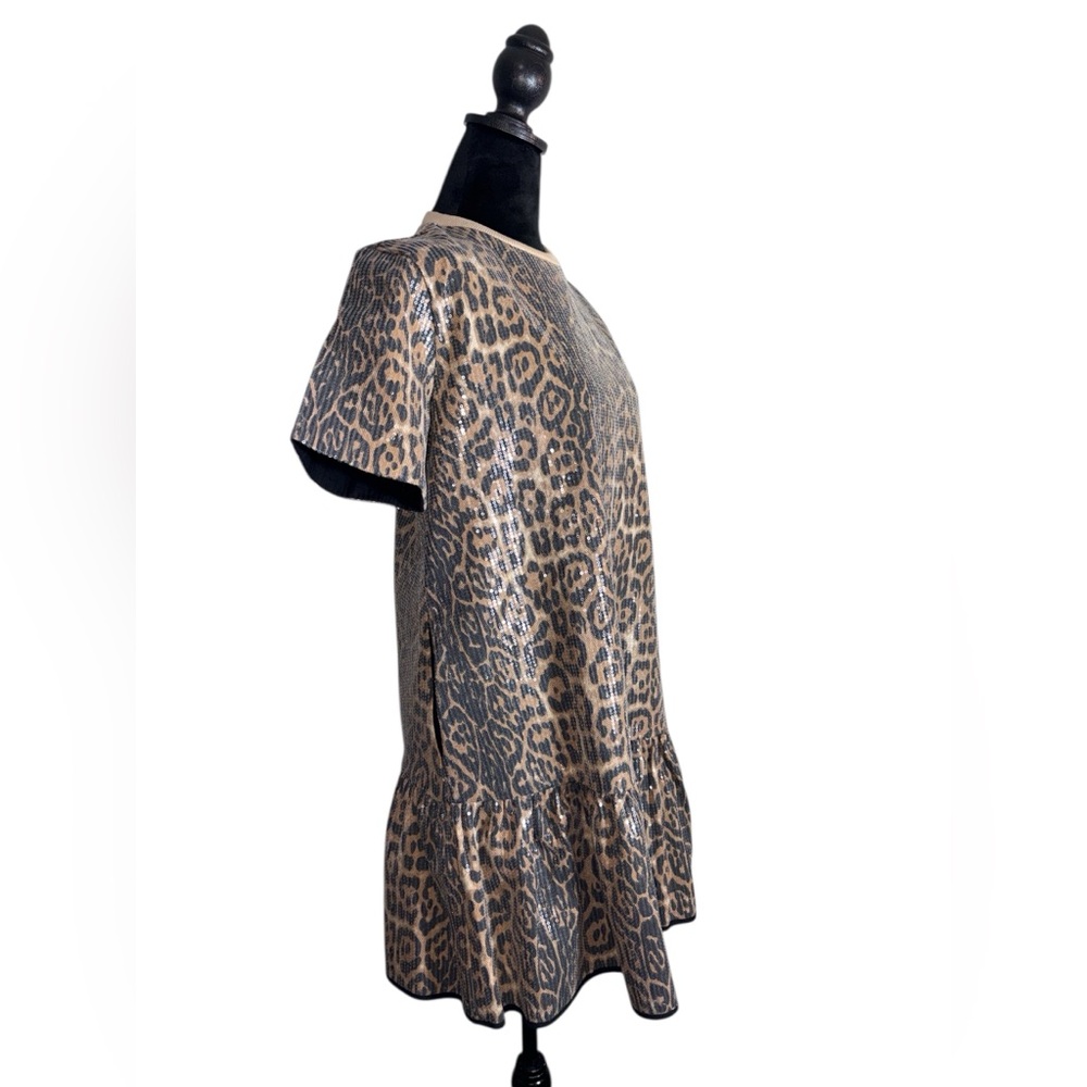 Strut and Bolt Sequin Taupe Leopard Mini Dress Size Small NWT - Picture 4 of 12